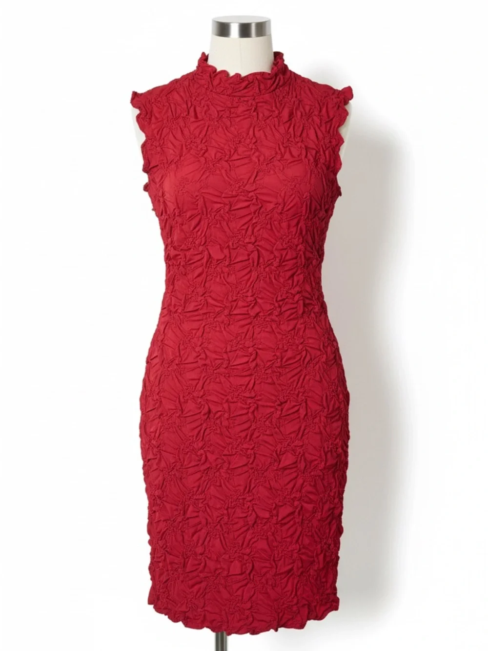 Zara Sleeveless Textured Red Sheath Dress - Picture 4 of 4